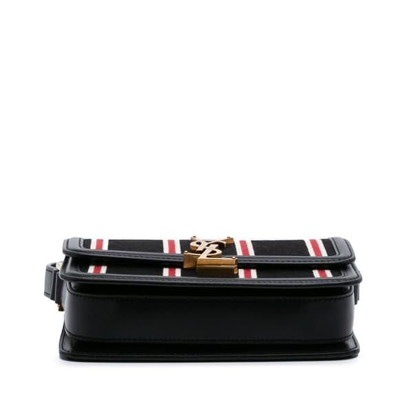 Pre-owned Saint Laurent Small Canvas Striped Solferino Satchel In Box Black
