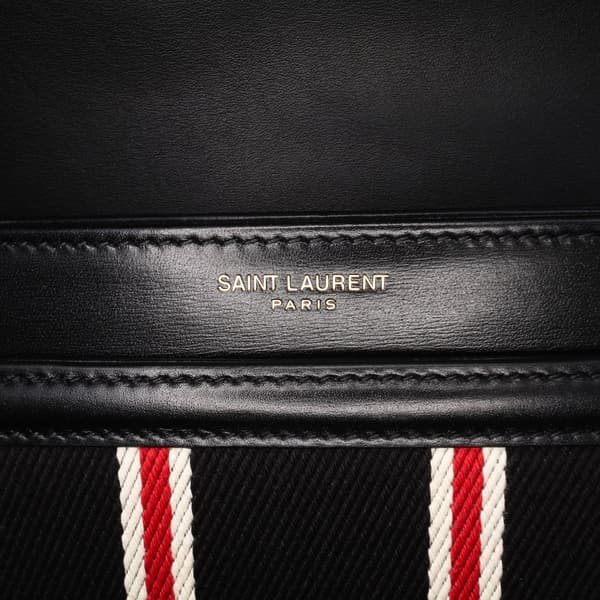 Pre-owned Saint Laurent Small Canvas Striped Solferino Satchel In Box Black