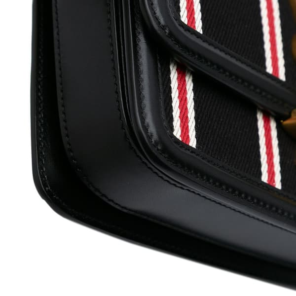 Pre-owned Saint Laurent Small Canvas Striped Solferino Satchel In Box Black
