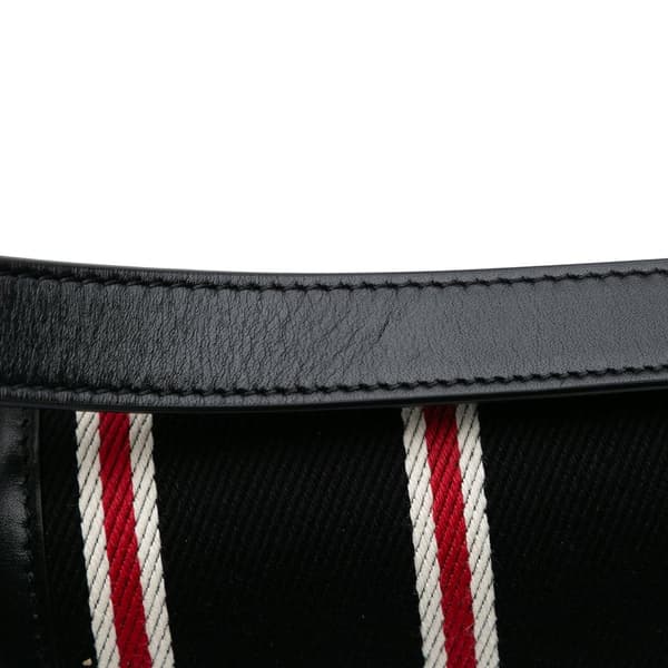 Pre-owned Saint Laurent Small Canvas Striped Solferino Satchel In Box Black