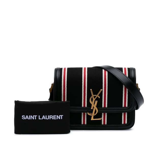 Pre-owned Saint Laurent Small Canvas Striped Solferino Satchel In Box Black