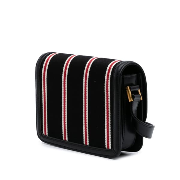 Pre-owned Saint Laurent Small Canvas Striped Solferino Satchel In Box Black