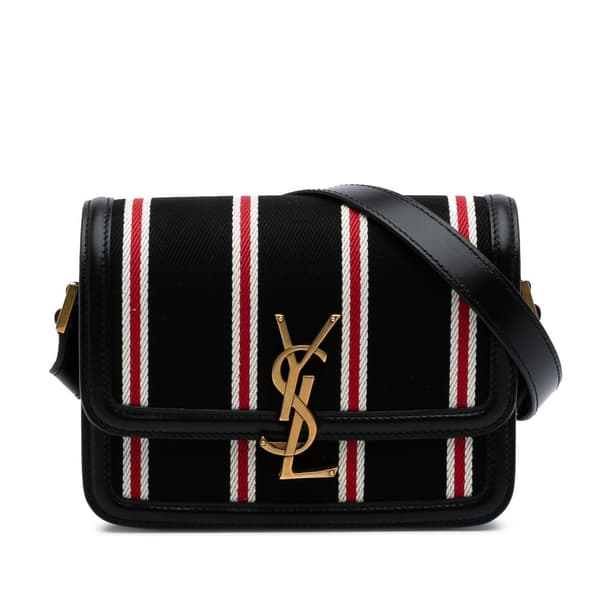 Pre-owned Saint Laurent Small Canvas Striped Solferino Satchel In Box Black