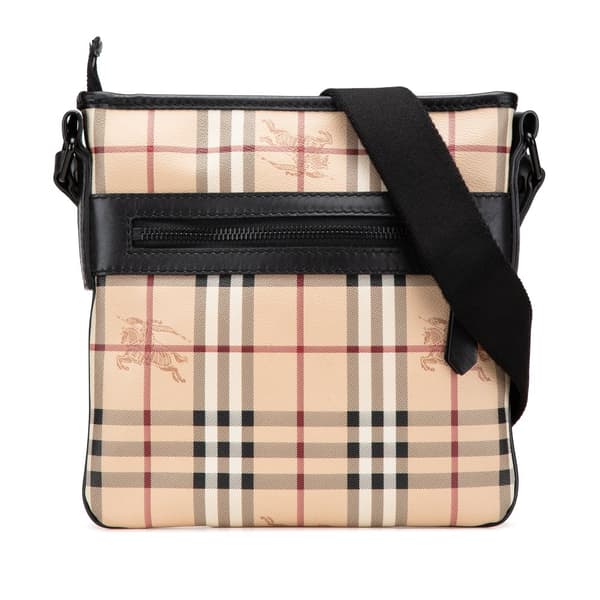 Pre-owned Burberry Haymarket Check Coated Canvas Crossbody Brown