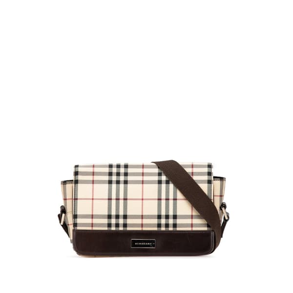 Pre-owned Burberry House Check Canvas Flap Crossbody Brown