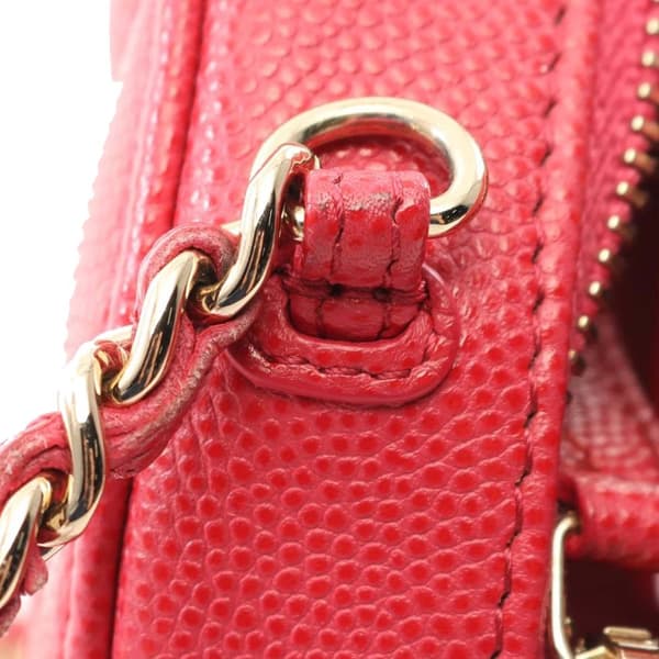 Pre-owned Chanel Quilted Caviar Round Clutch With Chain Red