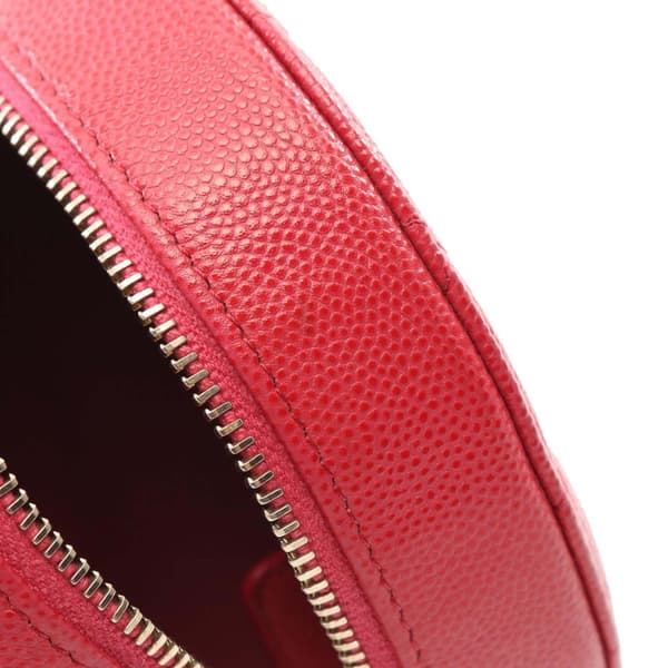 Pre-owned Chanel Quilted Caviar Round Clutch With Chain Red