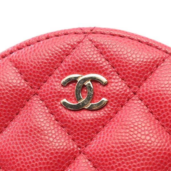 Pre-owned Chanel Quilted Caviar Round Clutch With Chain Red