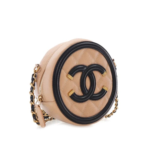 Pre-owned Chanel Caviar CC Filigree Round Crossbody Brown