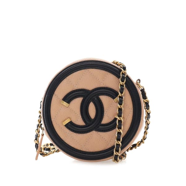 Pre-owned Chanel Caviar CC Filigree Round Crossbody Brown