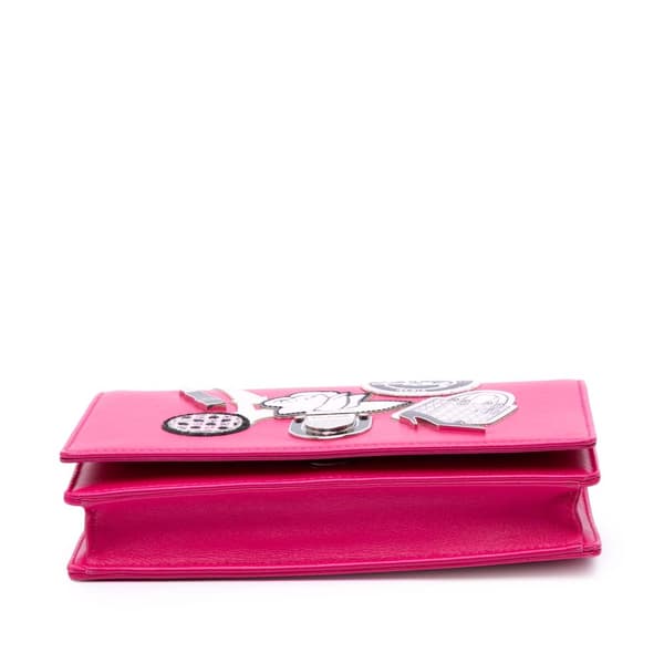 Pre-owned Dior Leather Patch Embroidered Diorama Wallet On Chain Pink