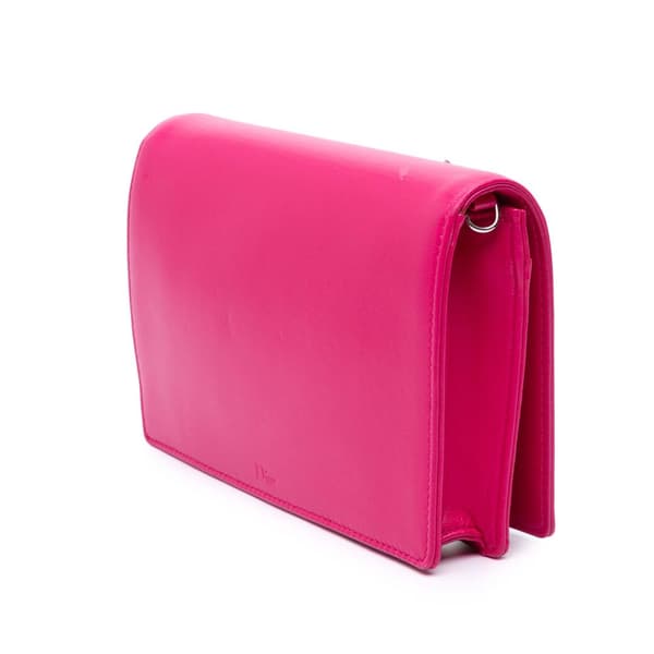 Pre-owned Dior Leather Patch Embroidered Diorama Wallet On Chain Pink