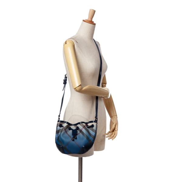 Pre-owned Burberry Supernova Check Coated Canvas Gradient Drawstring Crossbody Blue