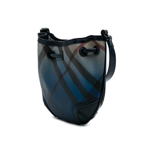 Pre-owned Burberry Supernova Check Coated Canvas Gradient Drawstring Crossbody Blue