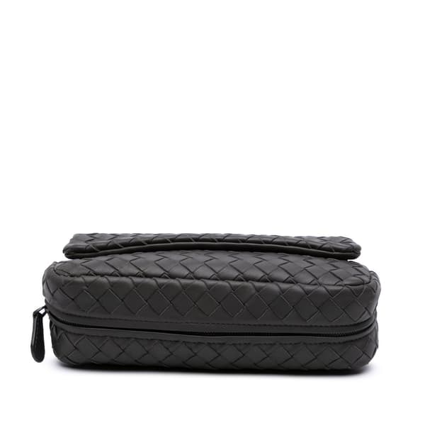 Pre-owned Bottega Veneta Mini Nappa Intrecciato Expandable Chain Flap Crossbody Gray