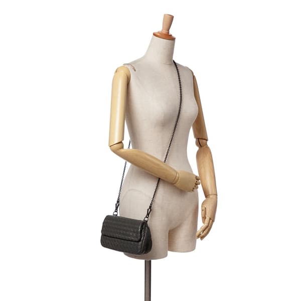 Pre-owned Bottega Veneta Mini Nappa Intrecciato Expandable Chain Flap Crossbody Gray