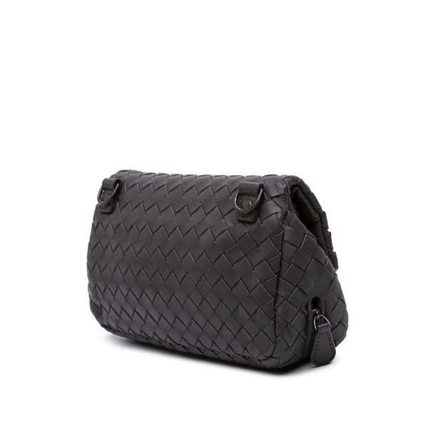 Pre-owned Bottega Veneta Mini Nappa Intrecciato Expandable Chain Flap Crossbody Gray