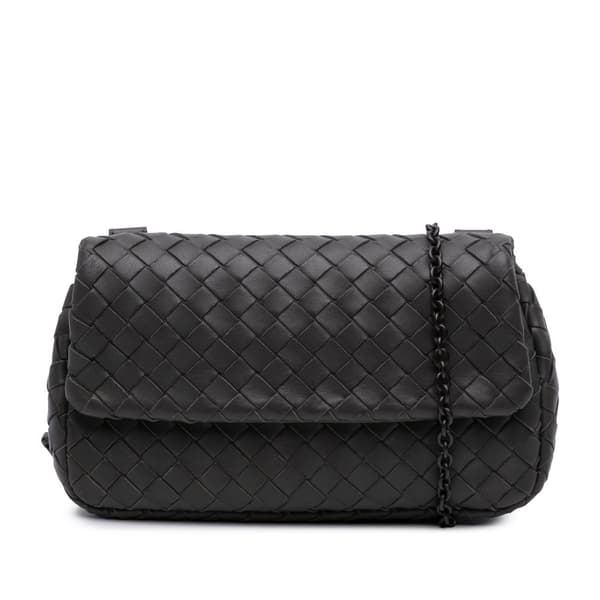 Pre-owned Bottega Veneta Mini Nappa Intrecciato Expandable Chain Flap Crossbody Gray