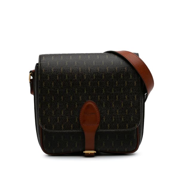Pre-owned Saint Laurent Medium Coated Canvas Le Monogramme Buckle Crossbody Brown