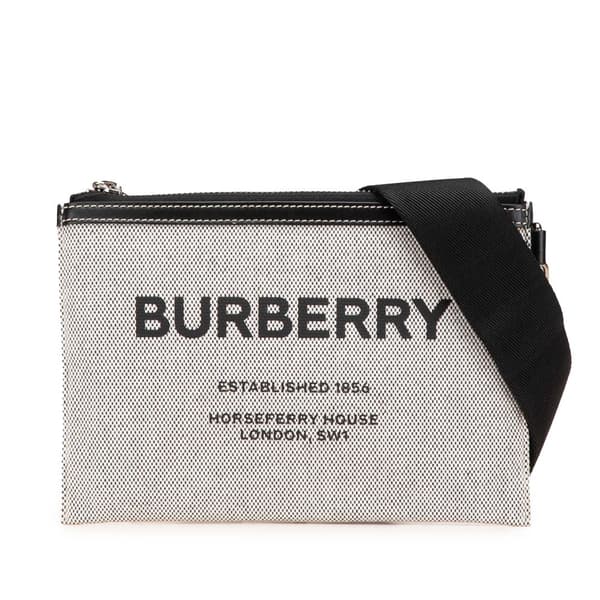 Pre-owned Burberry Canvas Horseferry Print Callum Crossbody Gray