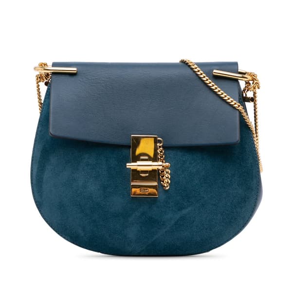 Pre-owned Chloé Small Suede and Calfskin Drew Crossbody Blue