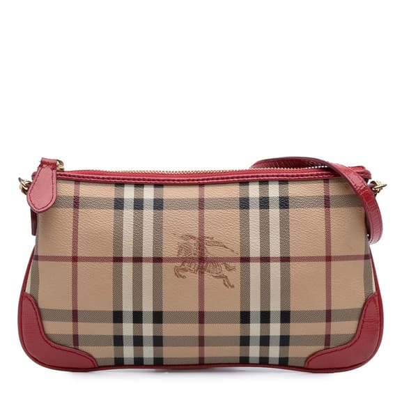 Pre-owned Burberry Haymarket Check Coated Canvas Peyton Crossbody Brown