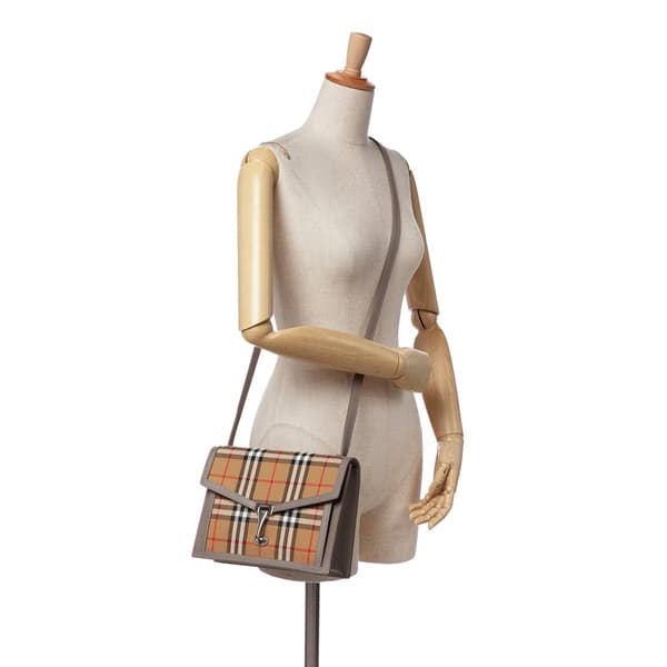 Pre-owned Burberry Small House Check Canvas Macken Crossbody Brown