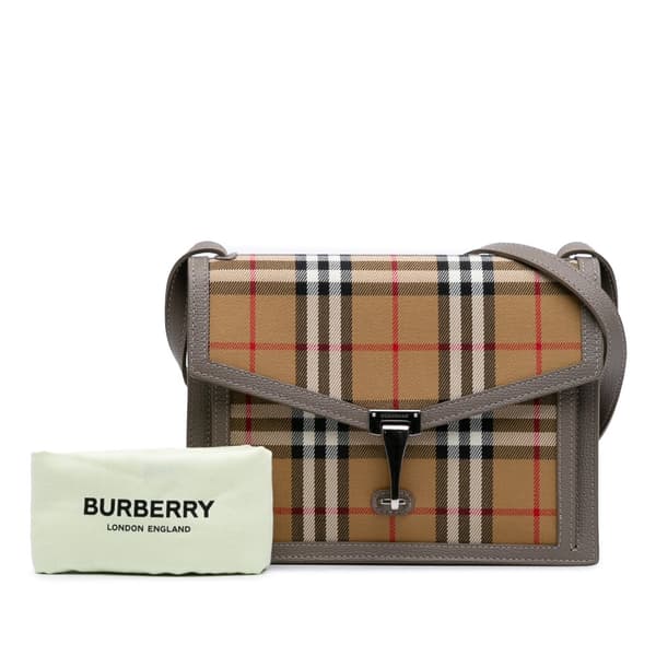 Pre-owned Burberry Small House Check Canvas Macken Crossbody Brown