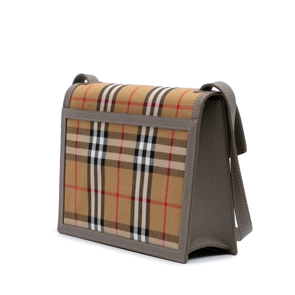 Pre-owned Burberry Small House Check Canvas Macken Crossbody Brown