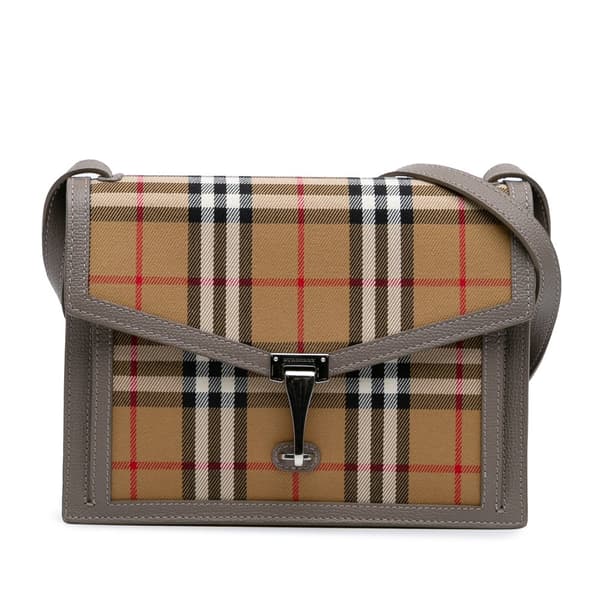 Pre-owned Burberry Small House Check Canvas Macken Crossbody Brown
