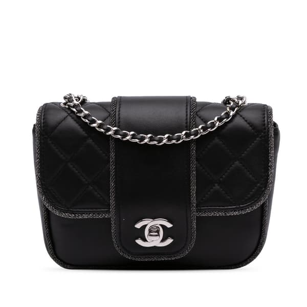 Pre-owned Chanel Mini Quilted Lambskin and Metallic Trim Elementary Chic Flap Black