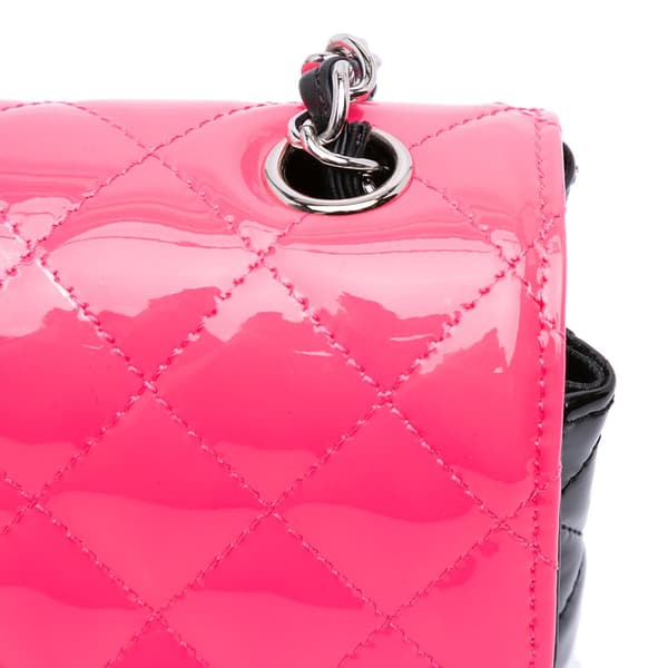 Pre-owned Chanel Mini Rectangular Classic Bicolor Patent Single Flap Pink