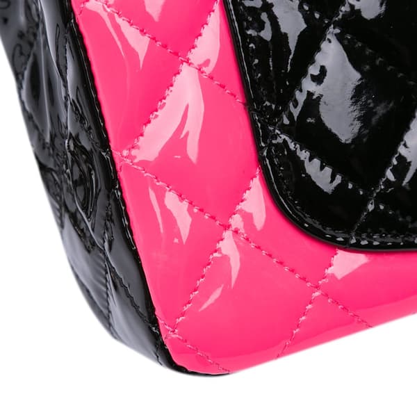 Pre-owned Chanel Mini Rectangular Classic Bicolor Patent Single Flap Pink