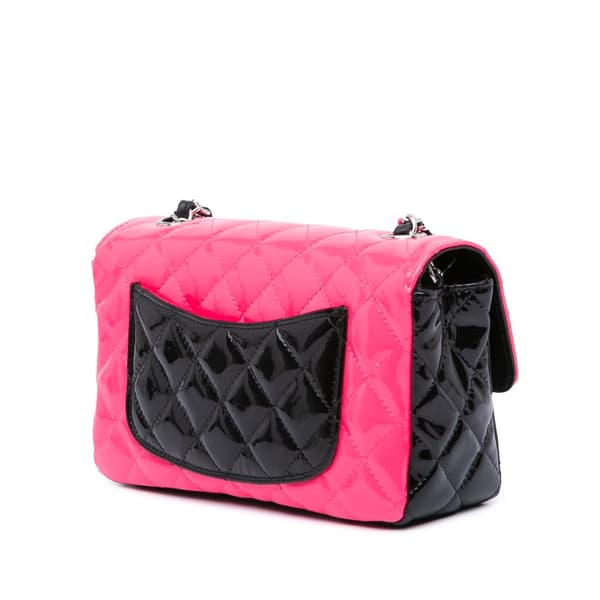 Pre-owned Chanel Mini Rectangular Classic Bicolor Patent Single Flap Pink