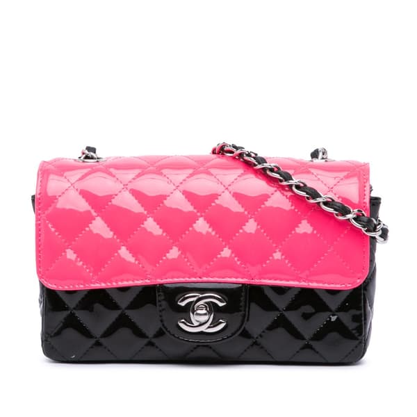 Pre-owned Chanel Mini Rectangular Classic Bicolor Patent Single Flap Pink