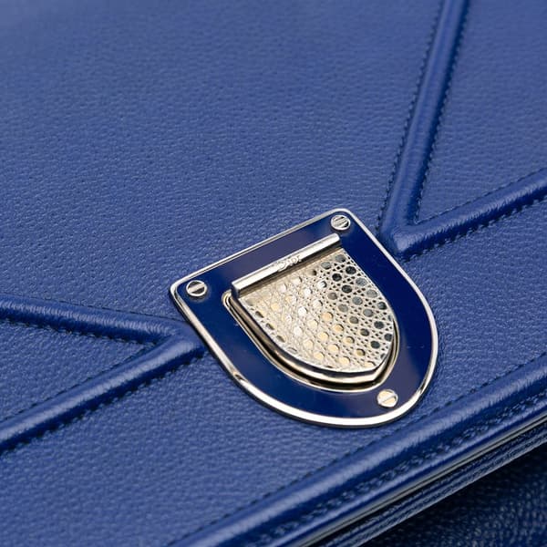 Pre-owned Dior Medium Grained Calfskin Diorama Flap Blue