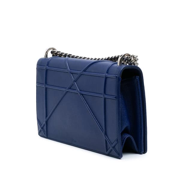 Pre-owned Dior Medium Grained Calfskin Diorama Flap Blue