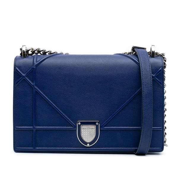 Pre-owned Dior Medium Grained Calfskin Diorama Flap Blue