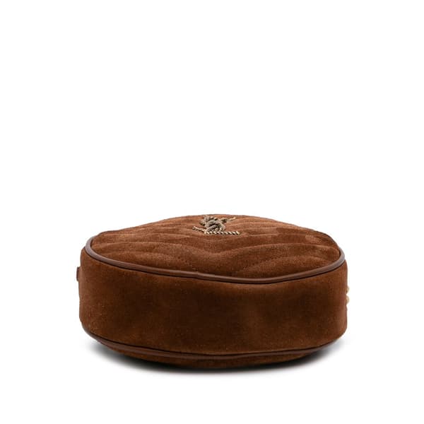 Pre-owned Saint Laurent Chevron Suede Round Vinyle Crossbody Brown