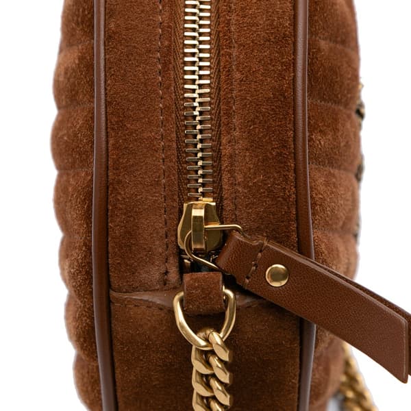 Pre-owned Saint Laurent Chevron Suede Round Vinyle Crossbody Brown