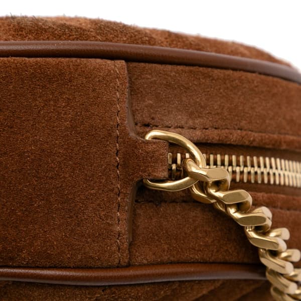 Pre-owned Saint Laurent Chevron Suede Round Vinyle Crossbody Brown