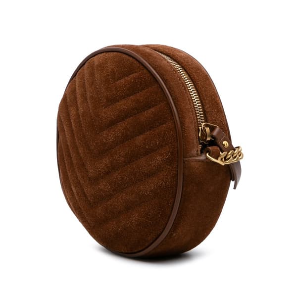 Pre-owned Saint Laurent Chevron Suede Round Vinyle Crossbody Brown