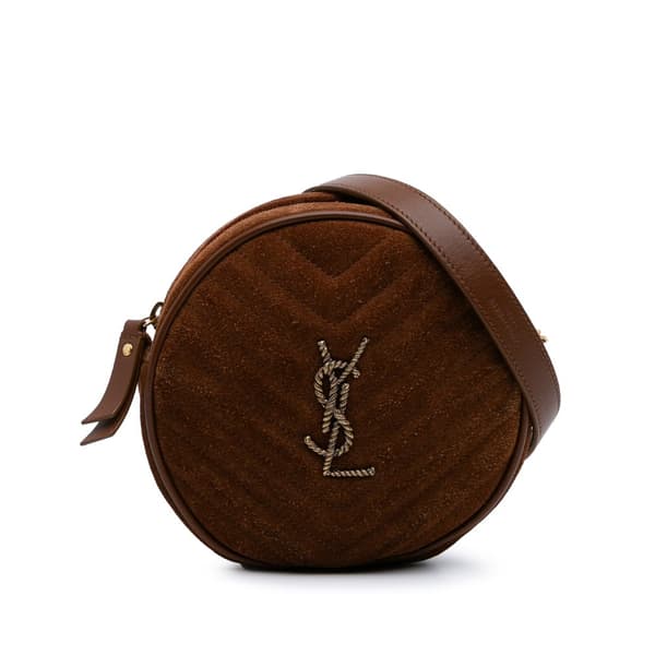 Pre-owned Saint Laurent Chevron Suede Round Vinyle Crossbody Brown