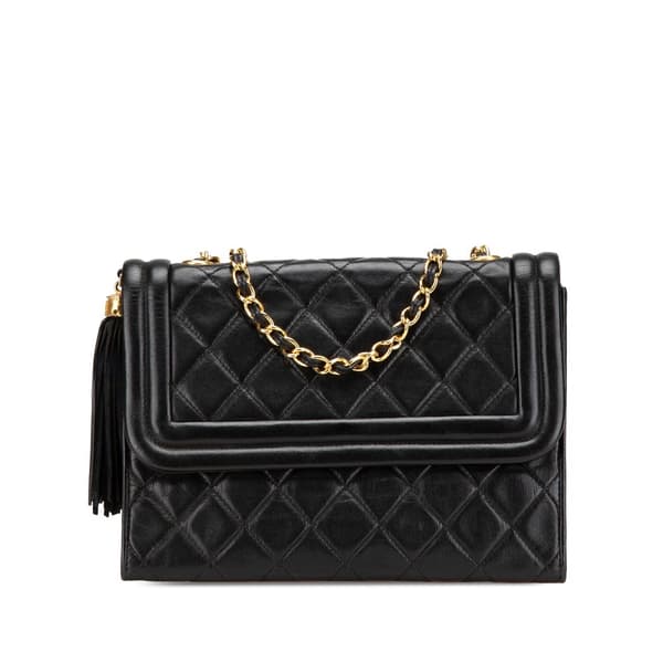Pre-owned Chanel Quilted Lambskin Tassel Flap Black