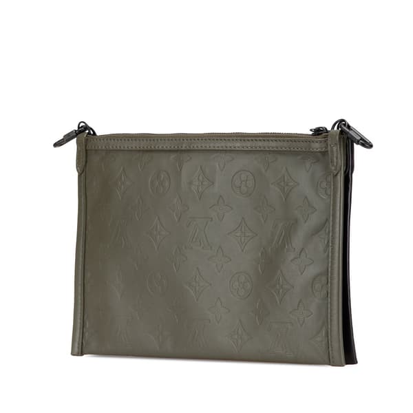 Pre-owned Louis Vuitton Monogram Shadow Double Flat Messenger Black