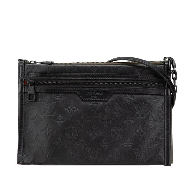 Pre-owned Louis Vuitton Monogram Shadow Double Flat Messenger Black