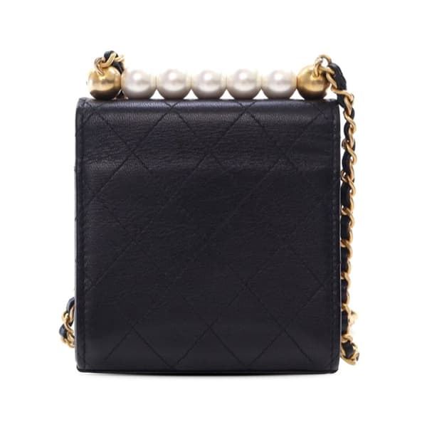 Pre-owned Chanel Mini Goatskin Chic Pearls Clutch On Chain Black