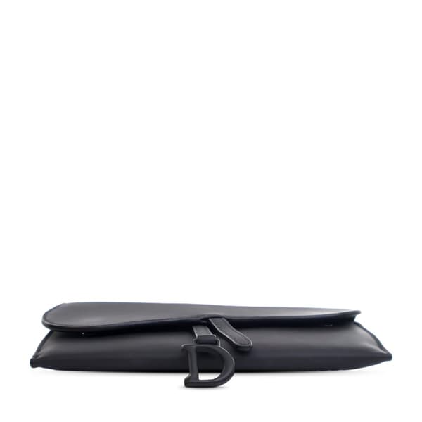 Pre-owned Dior Ultra Matte Calfskin Saddle Long Wallet With Chain Black