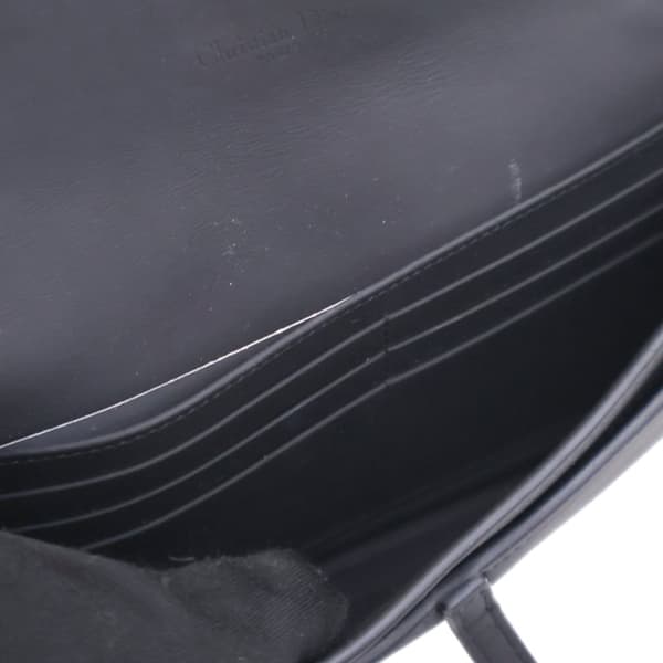 Pre-owned Dior Ultra Matte Calfskin Saddle Long Wallet With Chain Black