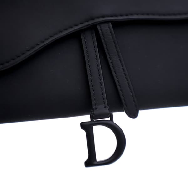 Pre-owned Dior Ultra Matte Calfskin Saddle Long Wallet With Chain Black